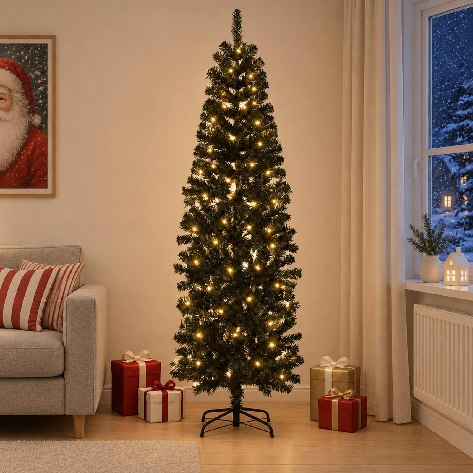 Artificial Slim Christmas Tree 240 cm 300 LEDs Warm White