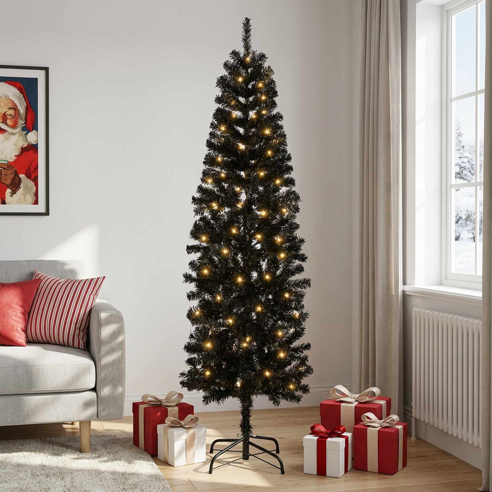 Artificial Slim Christmas Tree 210 cm 300 LEDs Warm White