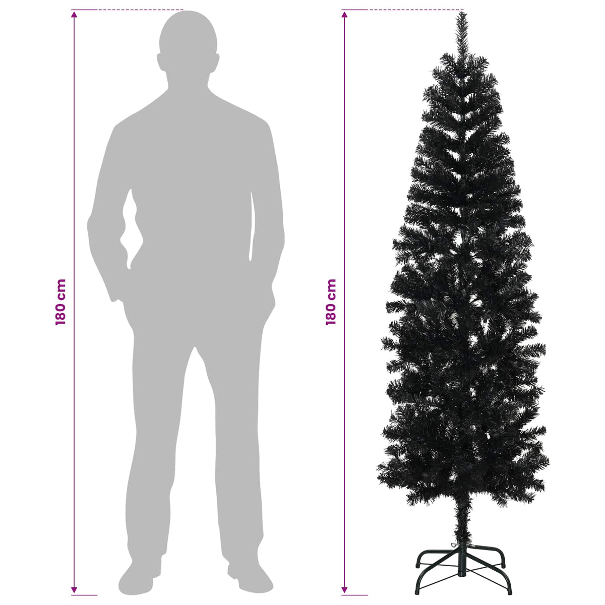Artificial Slim Christmas Tree 180 cm 300 LEDs Warm White