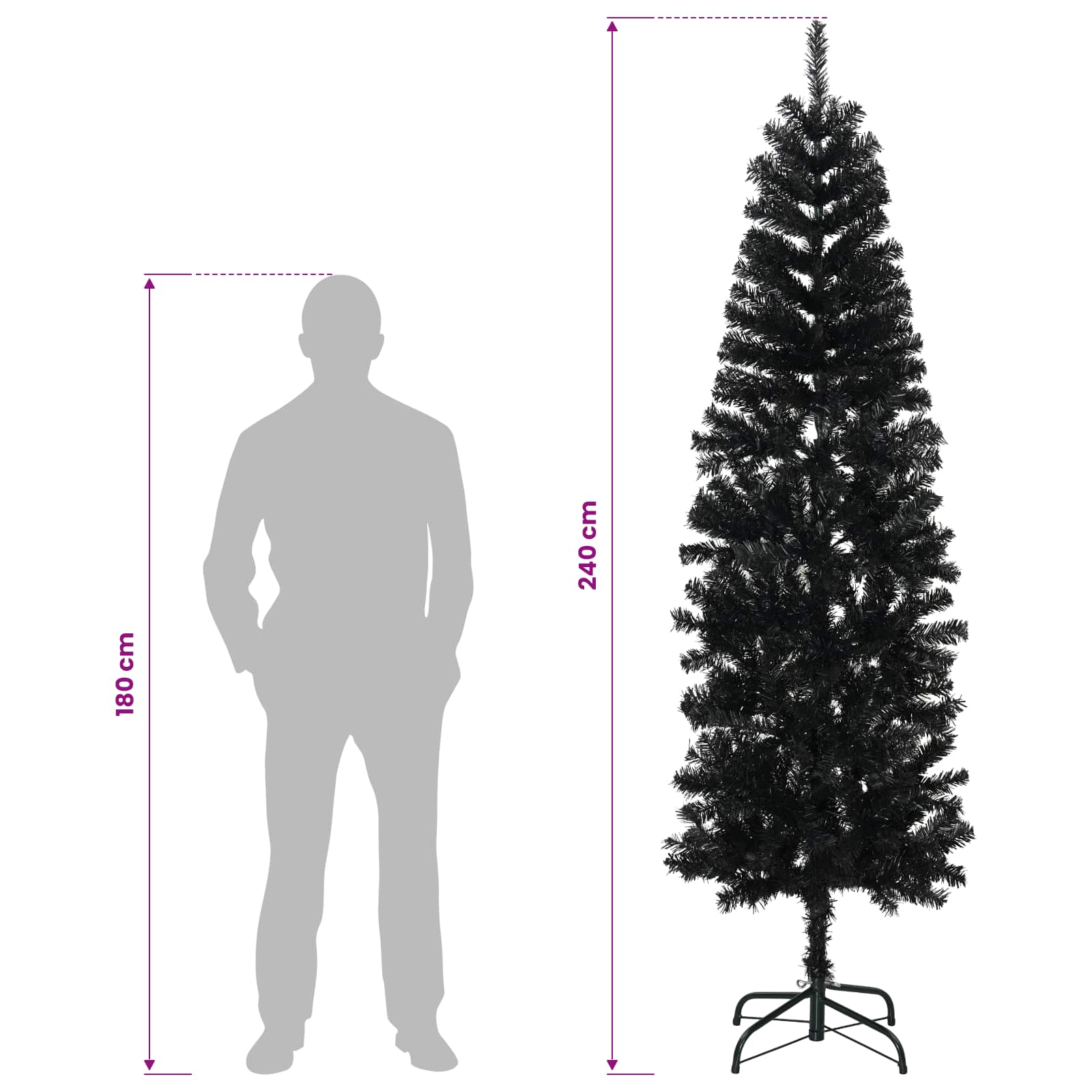Artificial Slim Christmas Tree 240 cm 300 LEDs Warm White