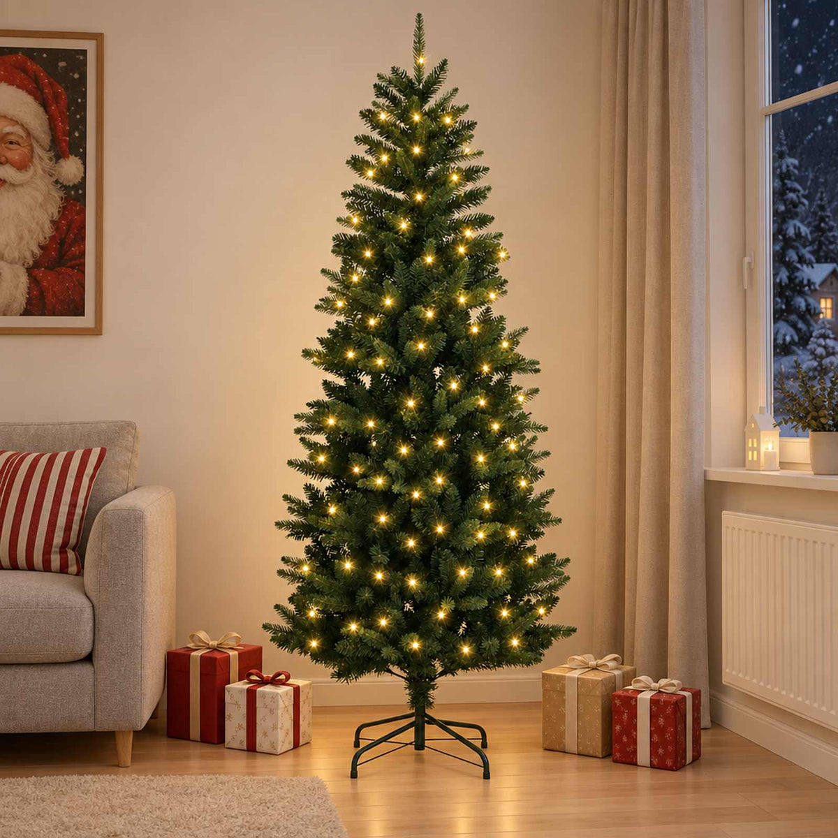 Artificial Hinged Christmas Tree 180 cm 300 LEDs Warm White