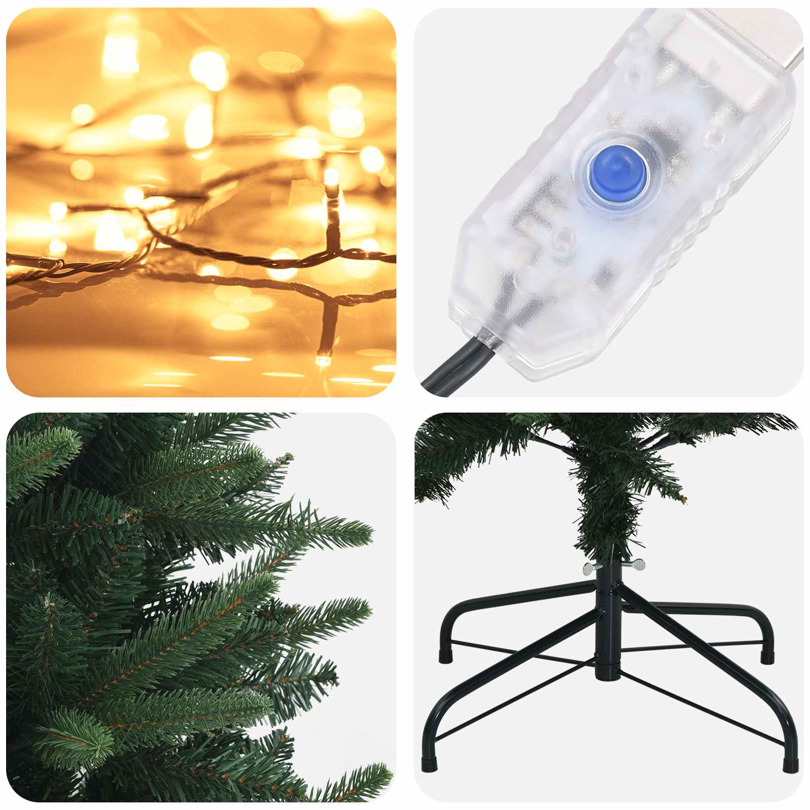 Artificial Hinged Christmas Tree 180 cm 300 LEDs Warm White
