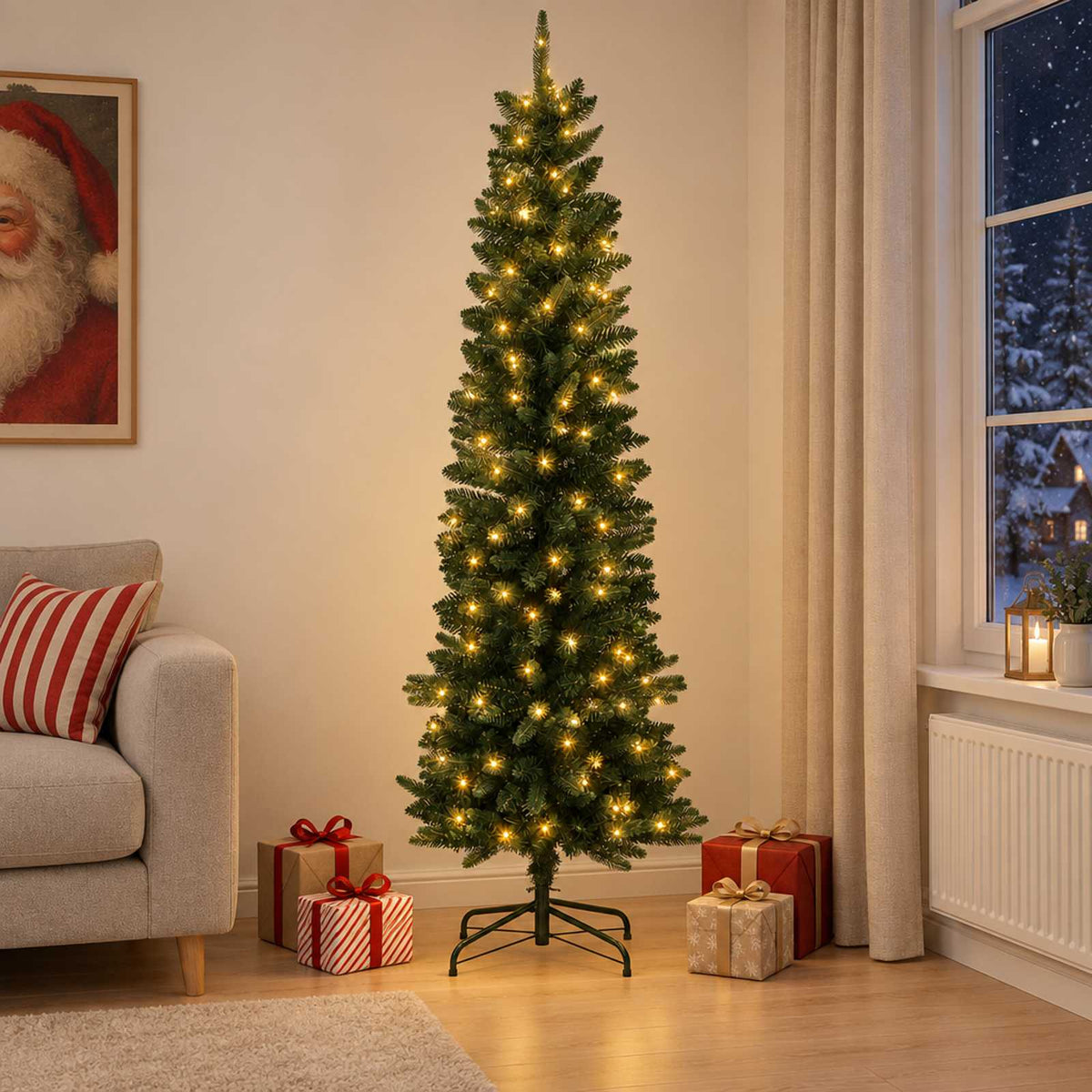 Artificial Slim Christmas Tree 180 cm 300 LEDs Warm White