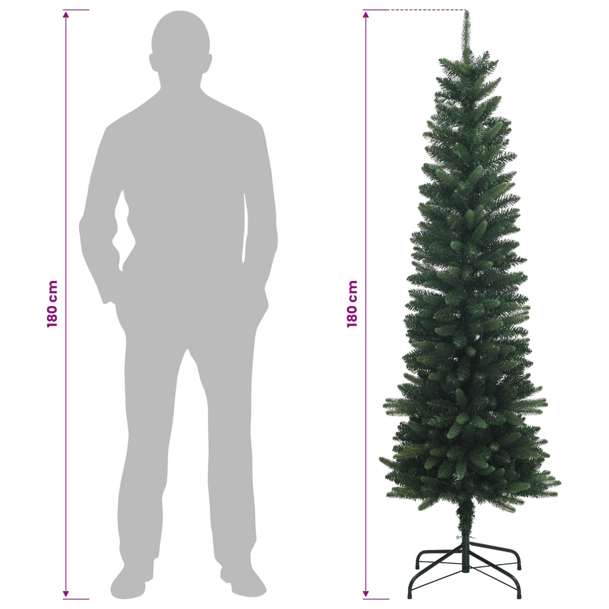 Artificial Slim Christmas Tree 180 cm 300 LEDs Warm White