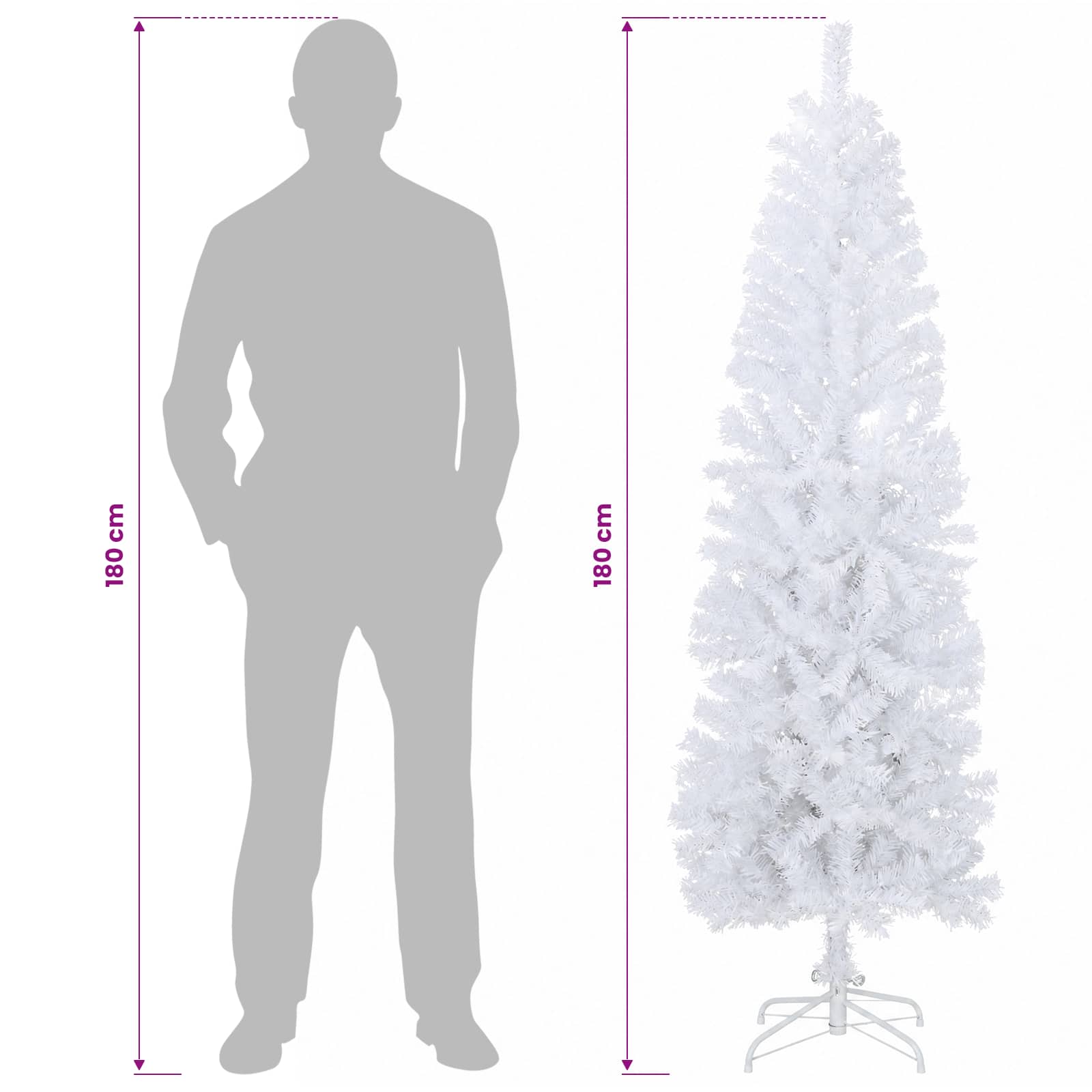 Artificial Slim Christmas Tree 180 cm PVC and Steel White