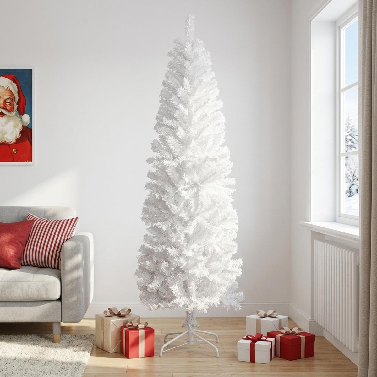 Artificial Slim Christmas Tree 240 cm PVC and Steel White