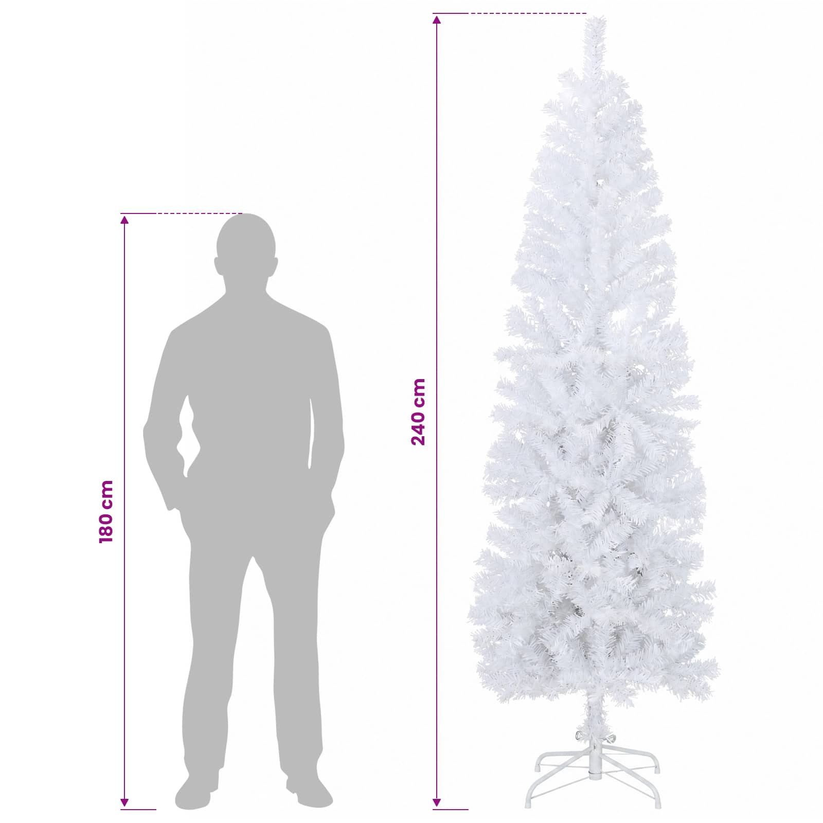 Artificial Slim Christmas Tree 240 cm PVC and Steel White