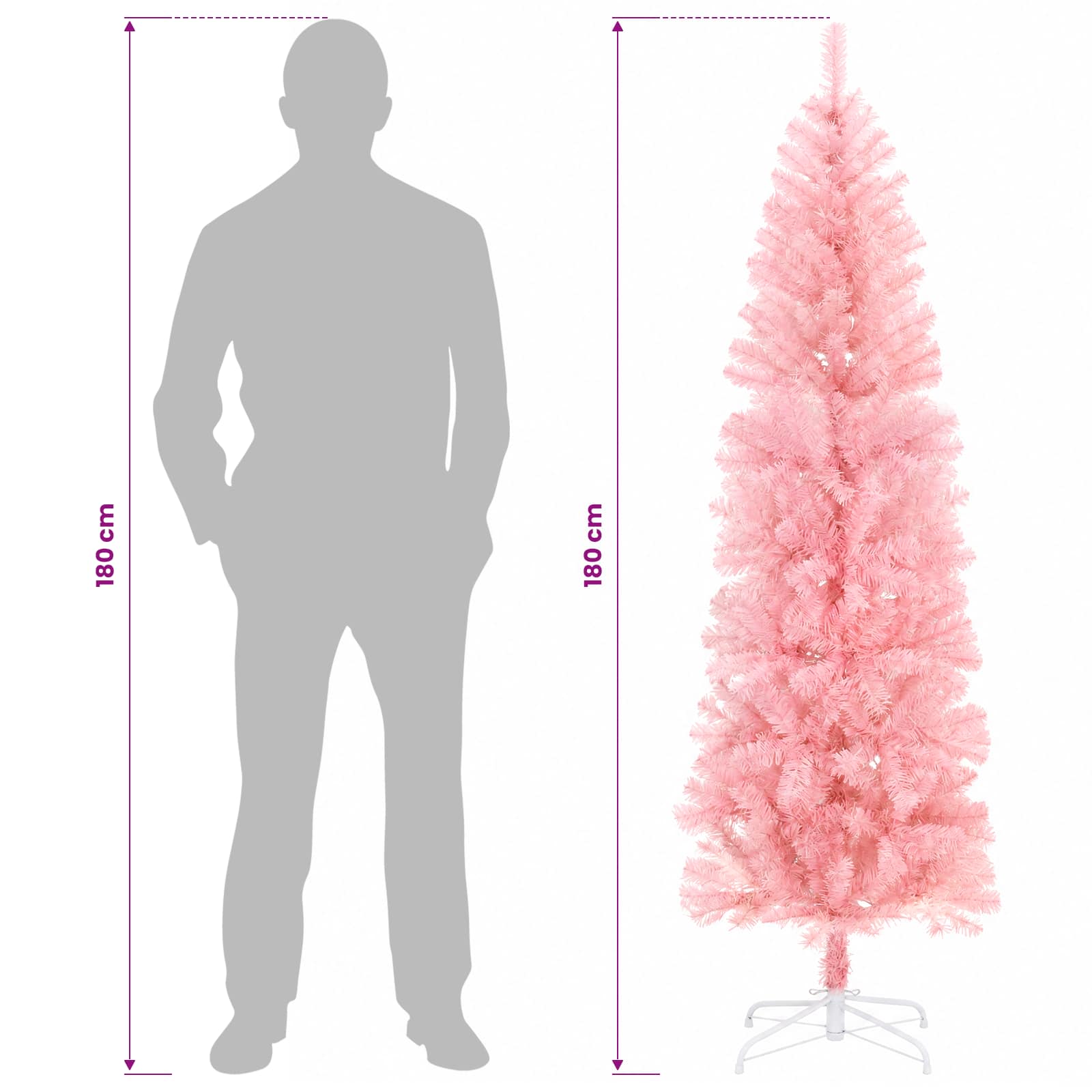 Artificial Slim Christmas Tree 180 cm PVC and Steel Pink