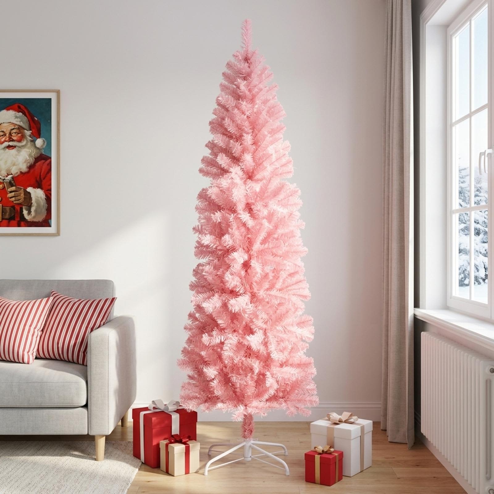 Artificial Slim Christmas Tree 210 cm PVC and Steel Pink