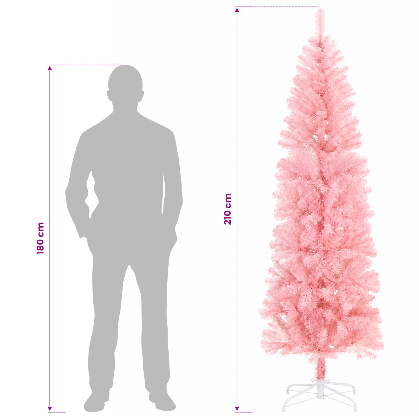 Artificial Slim Christmas Tree 210 cm PVC and Steel Pink