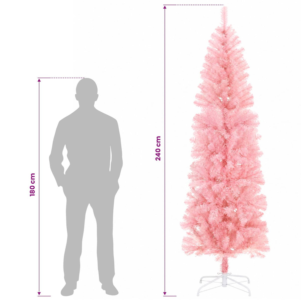 Artificial Slim Christmas Tree 240 cm PVC and Steel Pink
