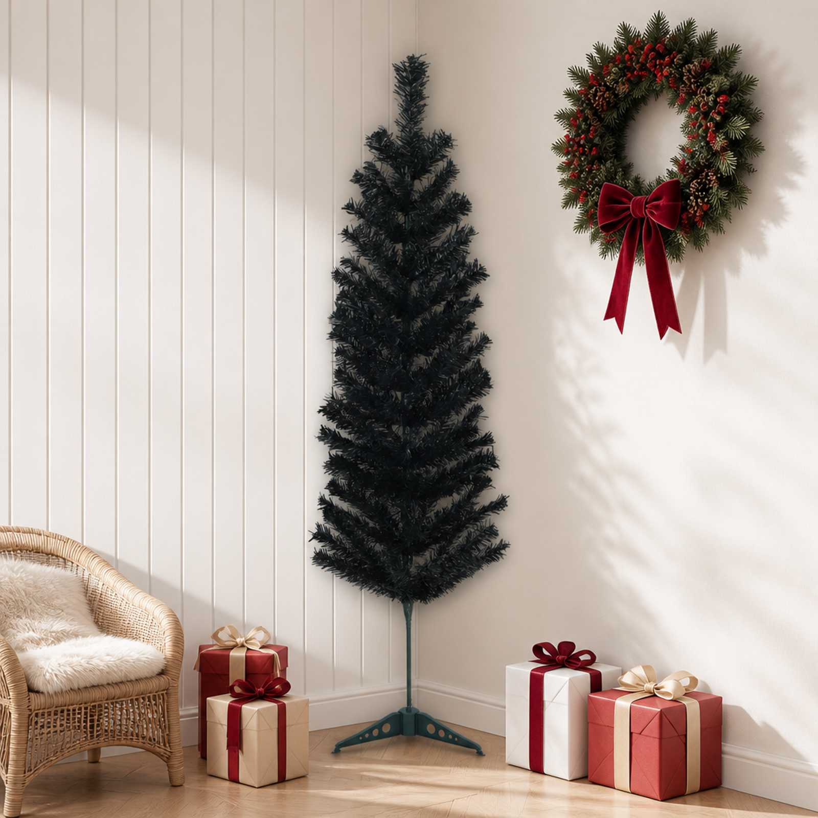 Artificial Slim Christmas Tree 150 cm PVC and Steel Black