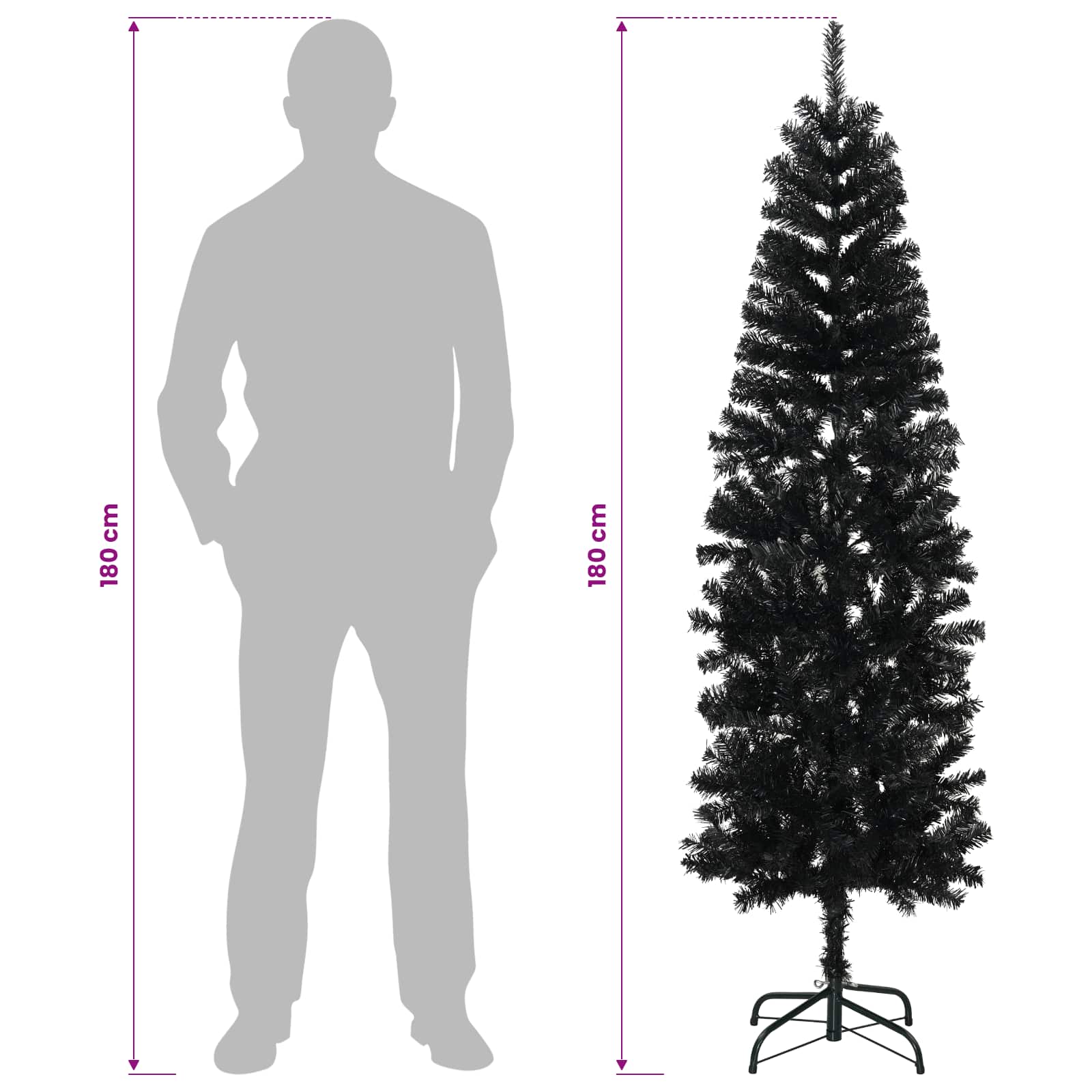Artificial Slim Christmas Tree 180 cm PVC and Steel Black