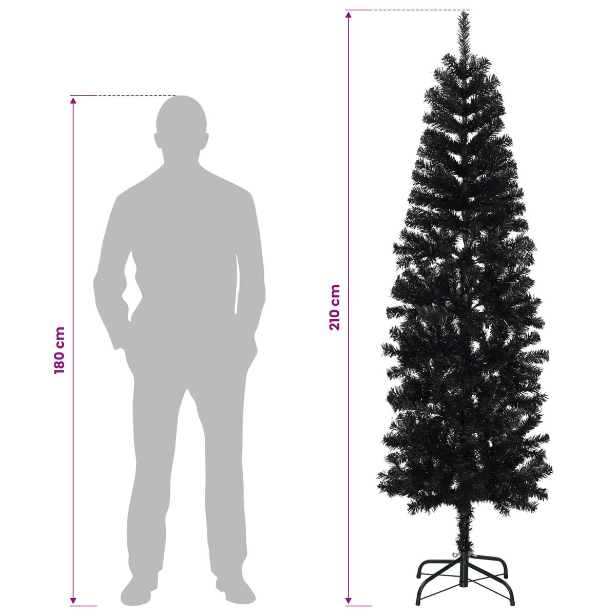Artificial Slim Christmas Tree 210 cm PVC and Steel Black