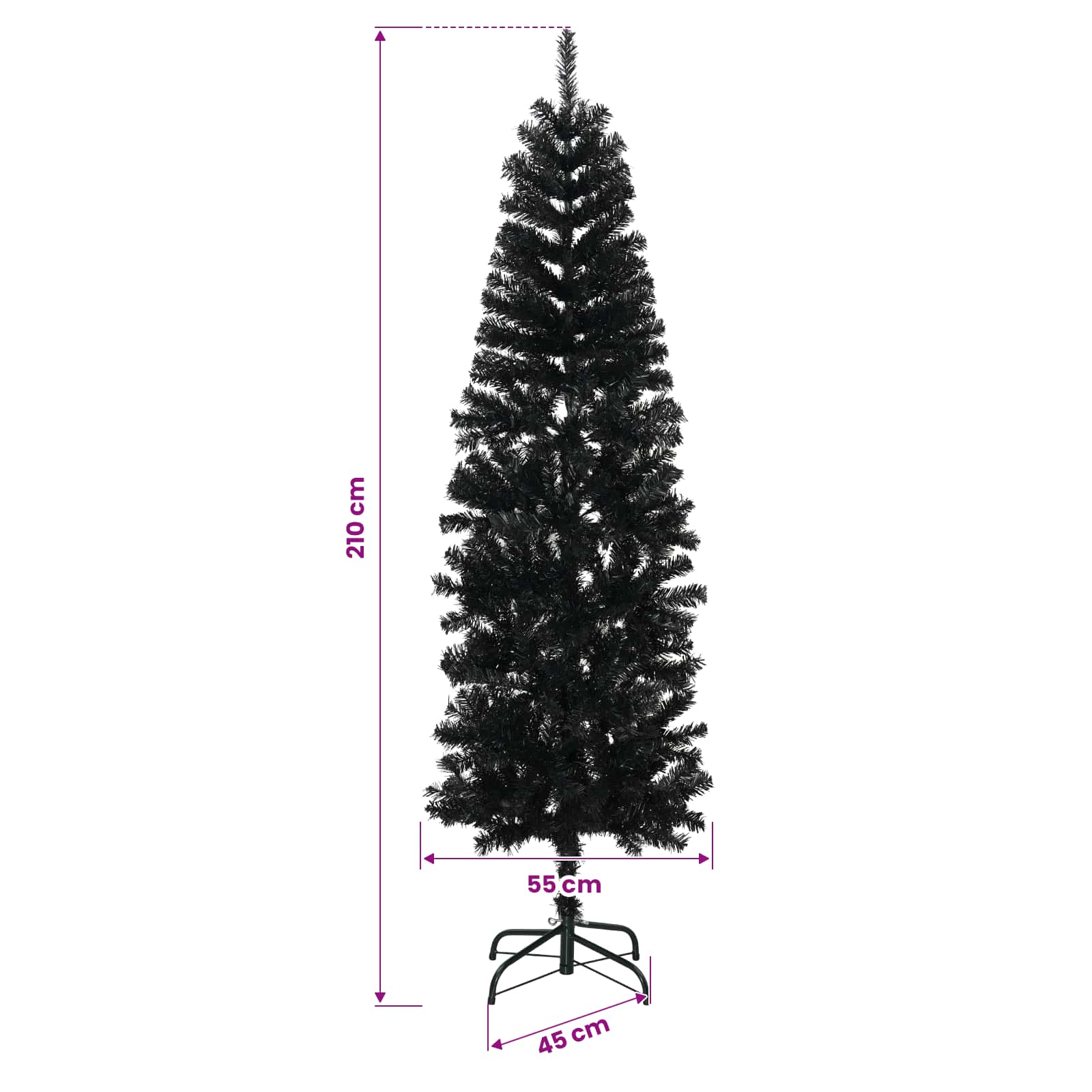 Artificial Slim Christmas Tree 210 cm PVC and Steel Black