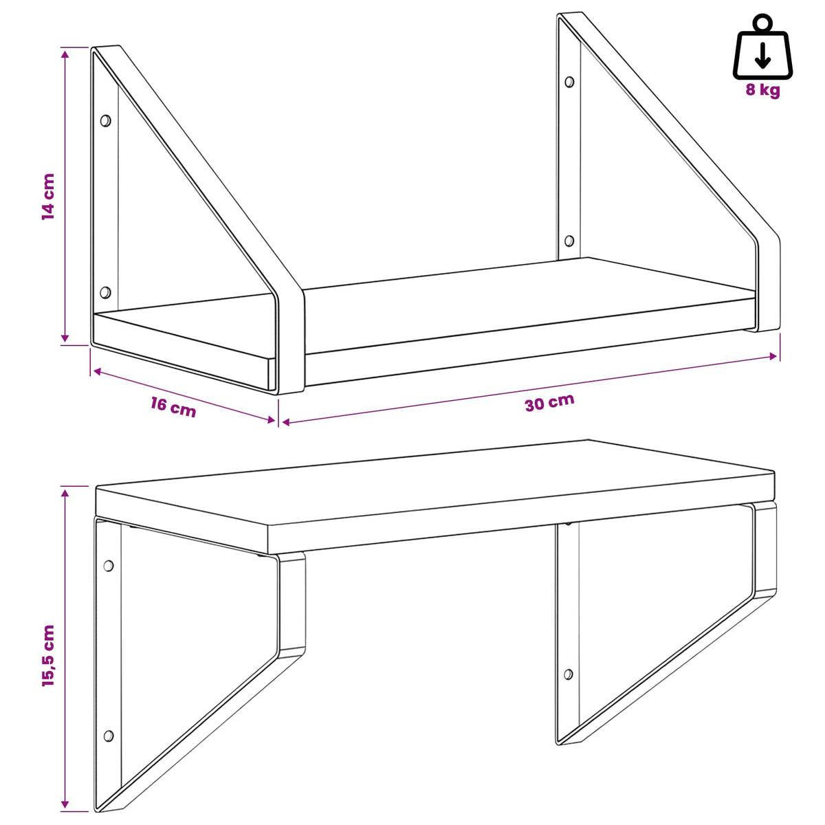 Wall Shelves 2 pcs White 30 x 16 x 15.5 cm
