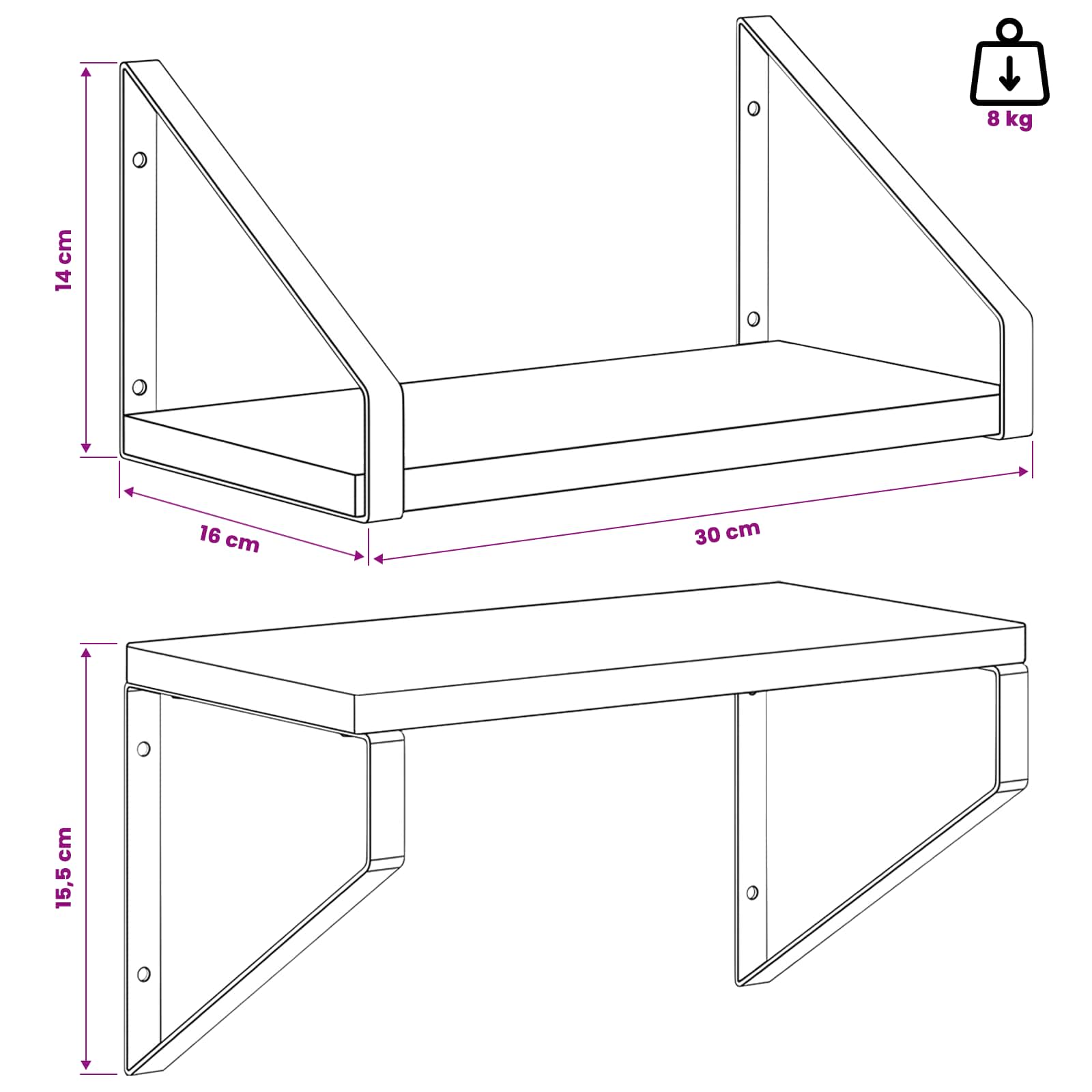 Wall Shelves 2 pcs White 30 x 16 x 15.5 cm