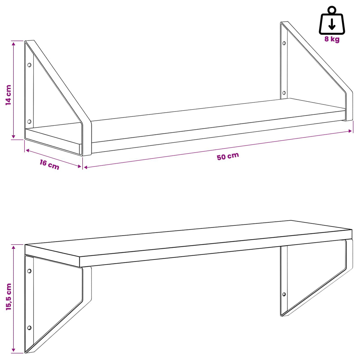 Wall Shelves 2 pcs Sonoma Oak 50 x 16 x 15.5 cm