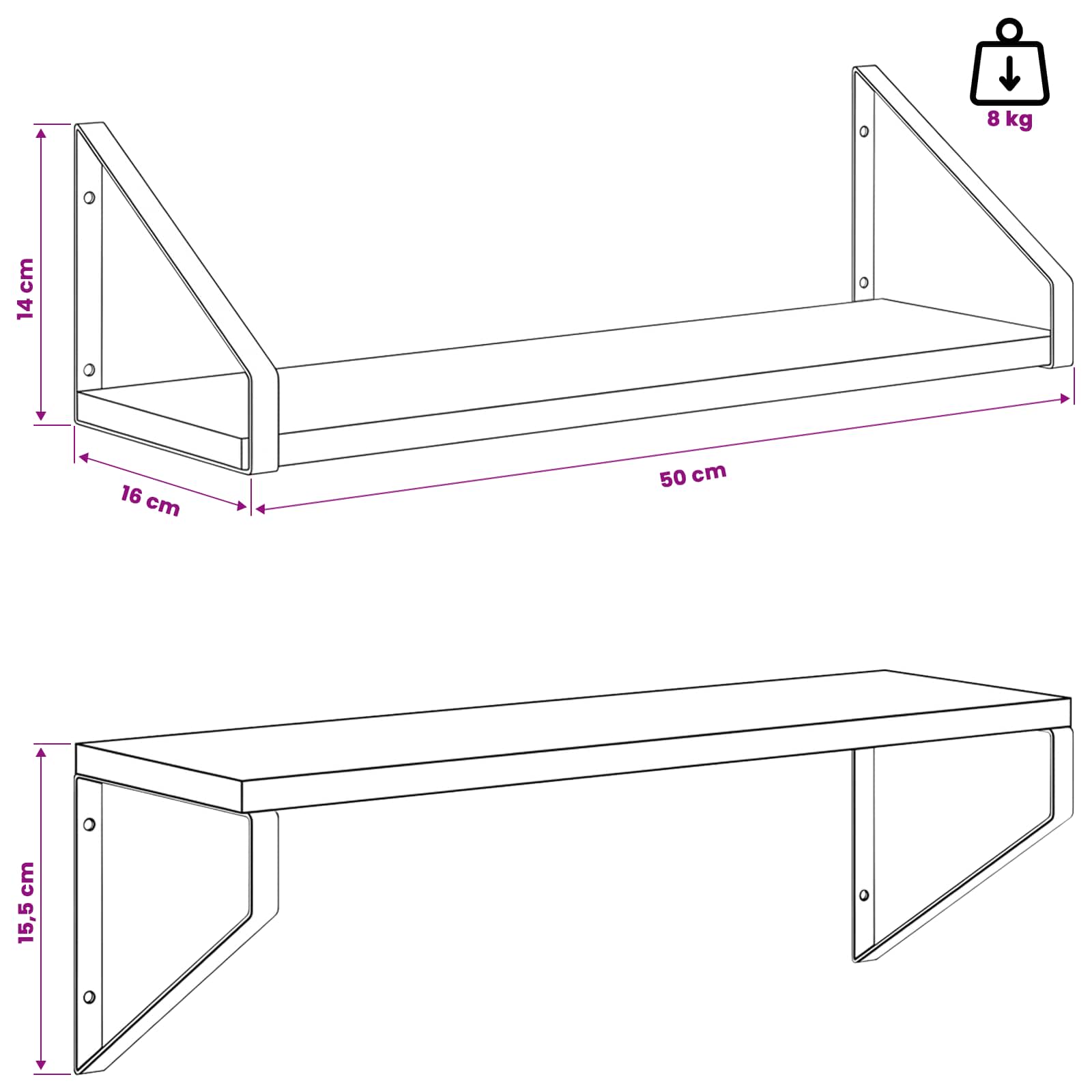 Wall Shelves 2 pcs Sonoma Oak 50 x 16 x 15.5 cm