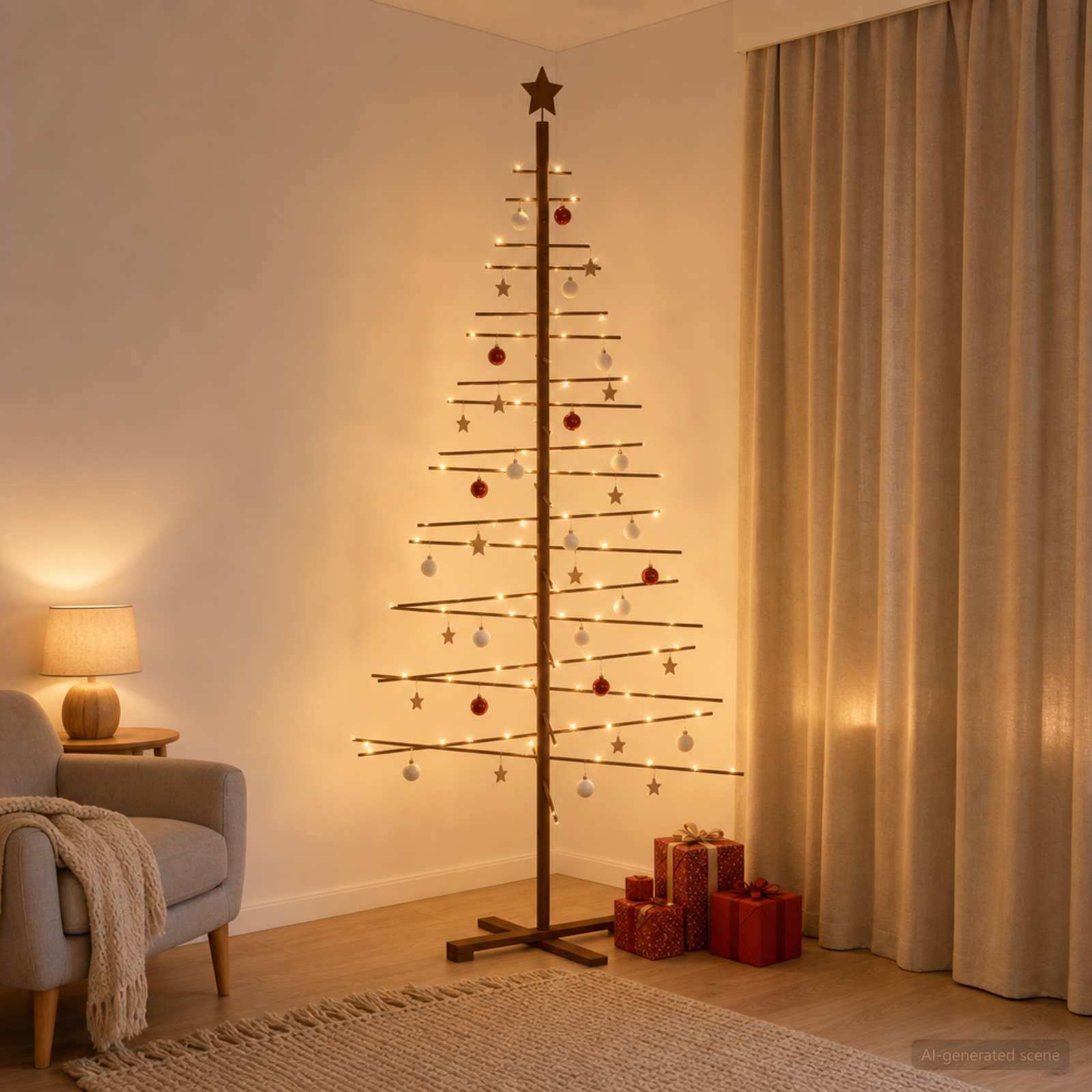 Wooden Christmas Tree KOTKA 210 cm Bamboo and solid pine wood