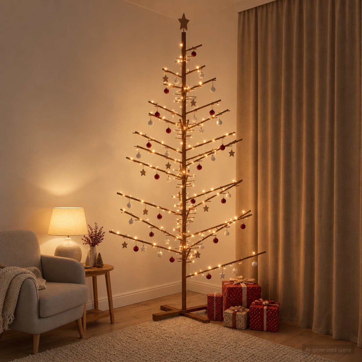 Wooden Christmas Tree KOTKA 210 cm Bamboo and solid pine wood
