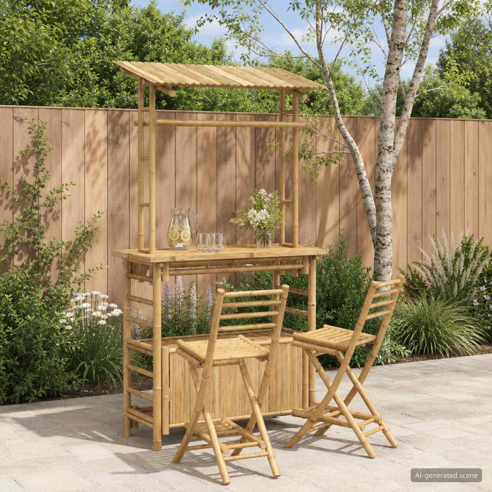 Outdoor Bar Table and Stools 3 pcs Natural Bamboo