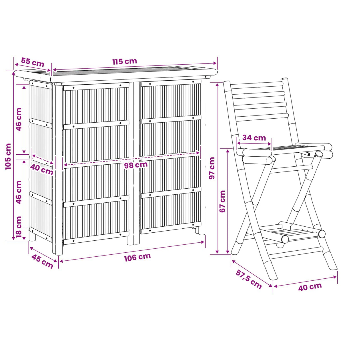 Outdoor Bar Table and Stools 3 pcs Natural Bamboo
