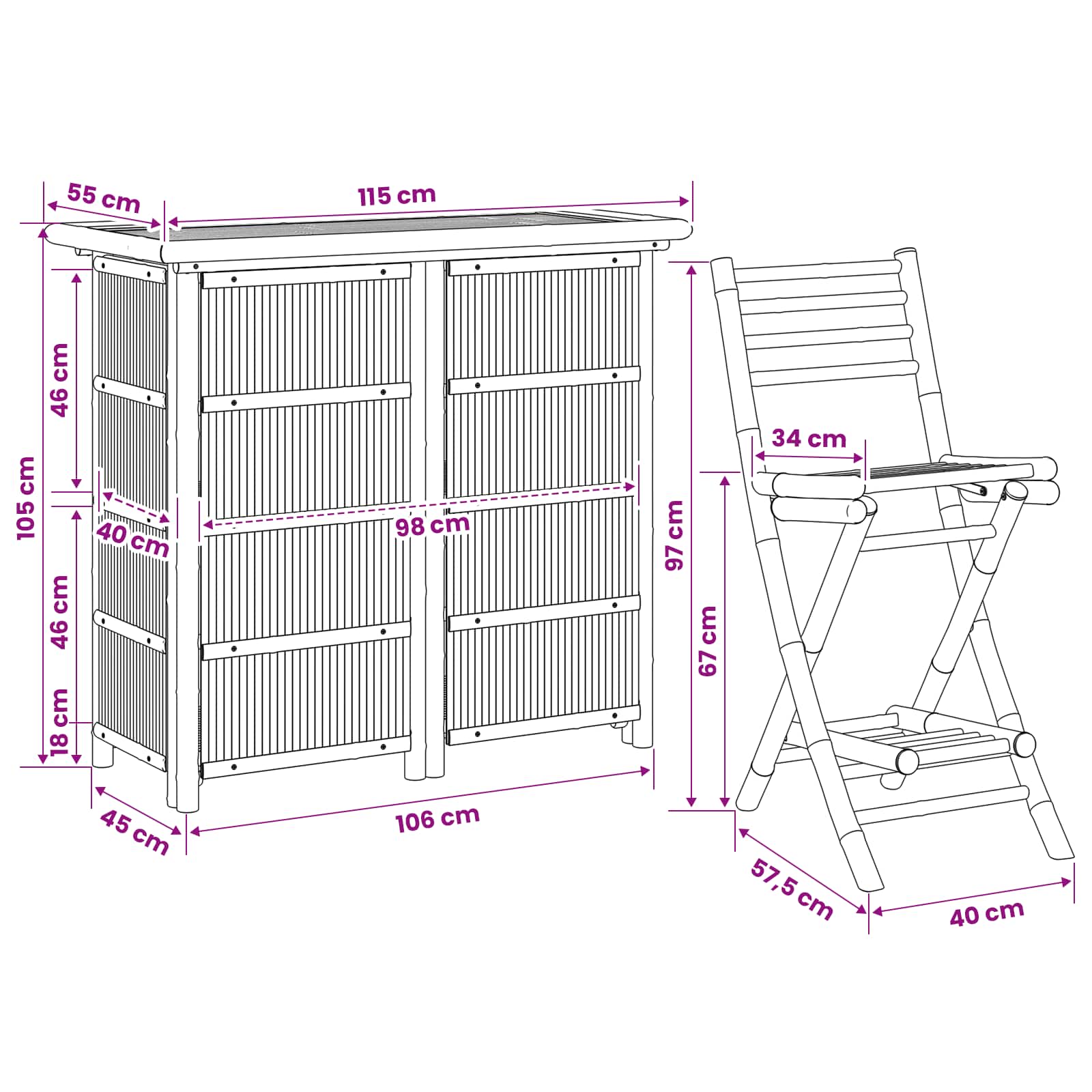 Outdoor Bar Table and Stools 3 pcs Natural Bamboo