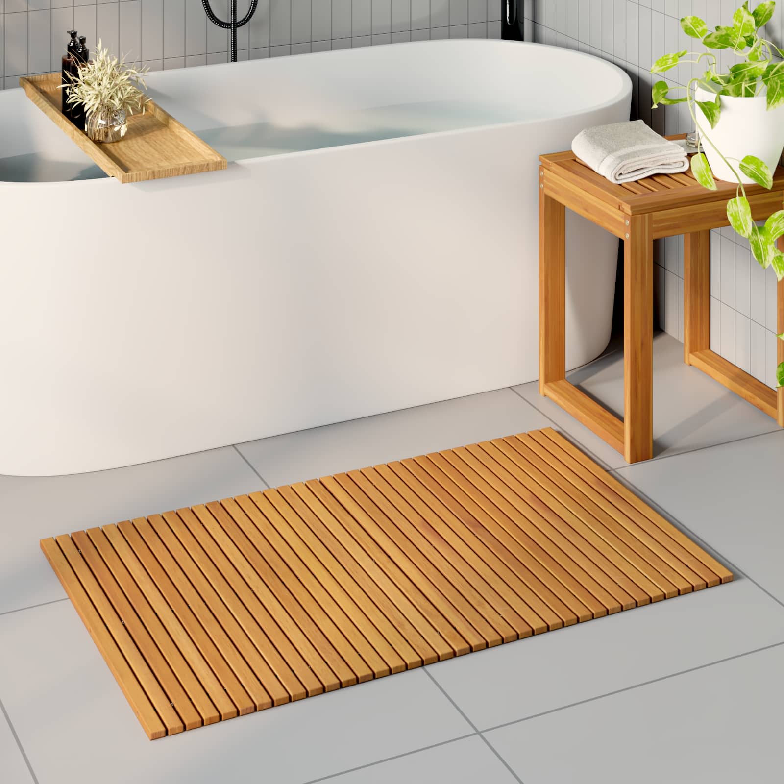 Bath Mat 2 pcs Natural 100 x 60 cm Solid Acacia Wood