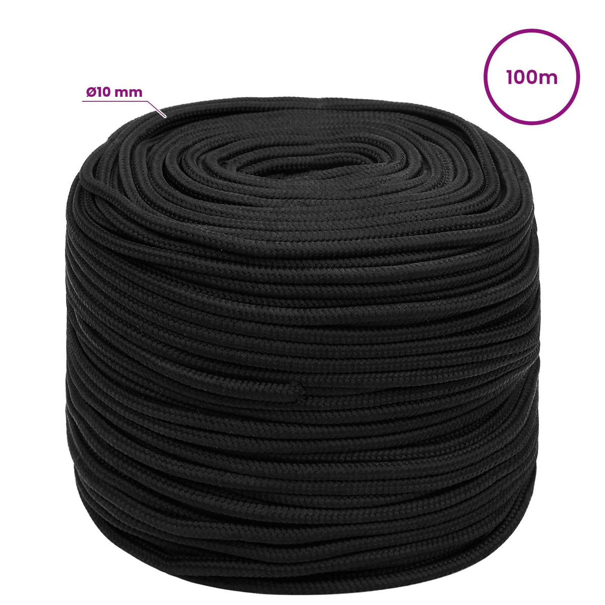Multipurpose Utility Rope 10 mm 100 m Black PP 645 kg Max Load