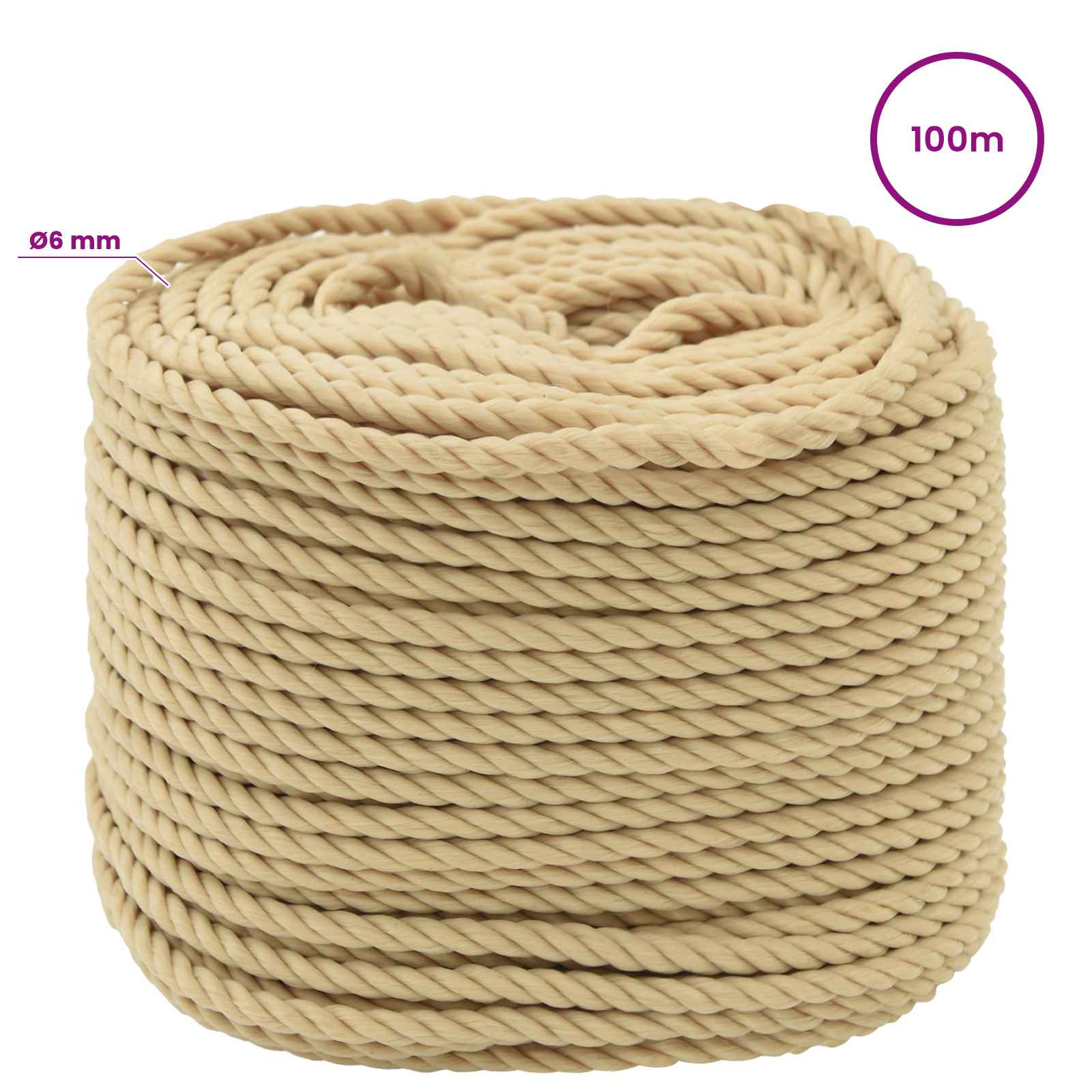 Multipurpose Utility Rope 6 mm 100 m Natural PP 240 kg Max Load