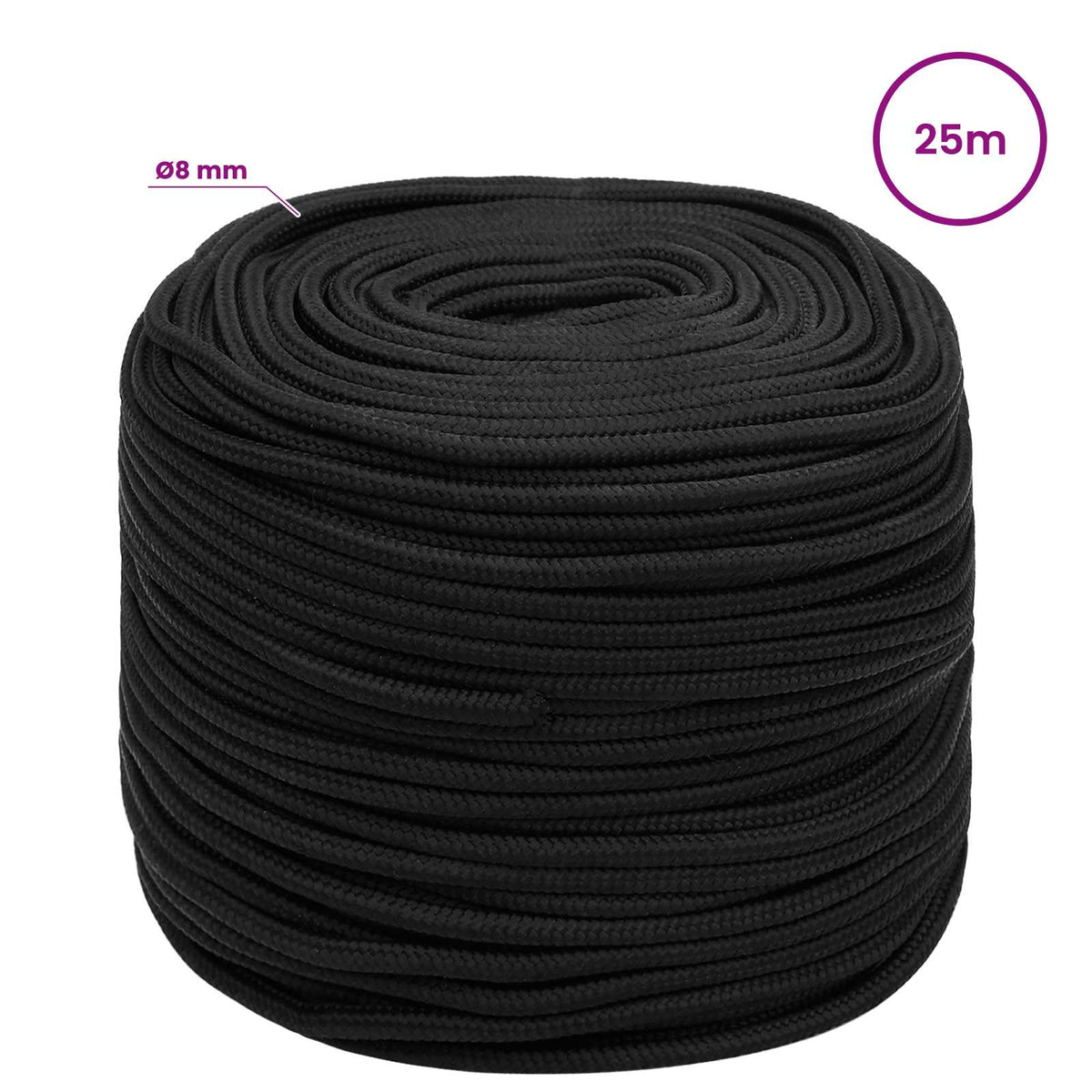 Multipurpose Utility Rope 8 mm 25 m Black PP 420 kg Max Load
