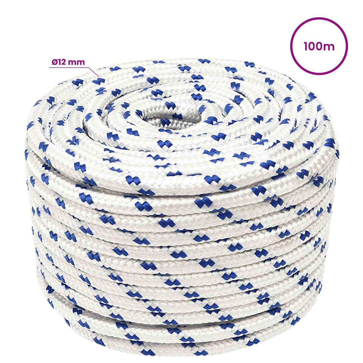 Multipurpose Utility Rope 12 mm 100 m White and Blue PP