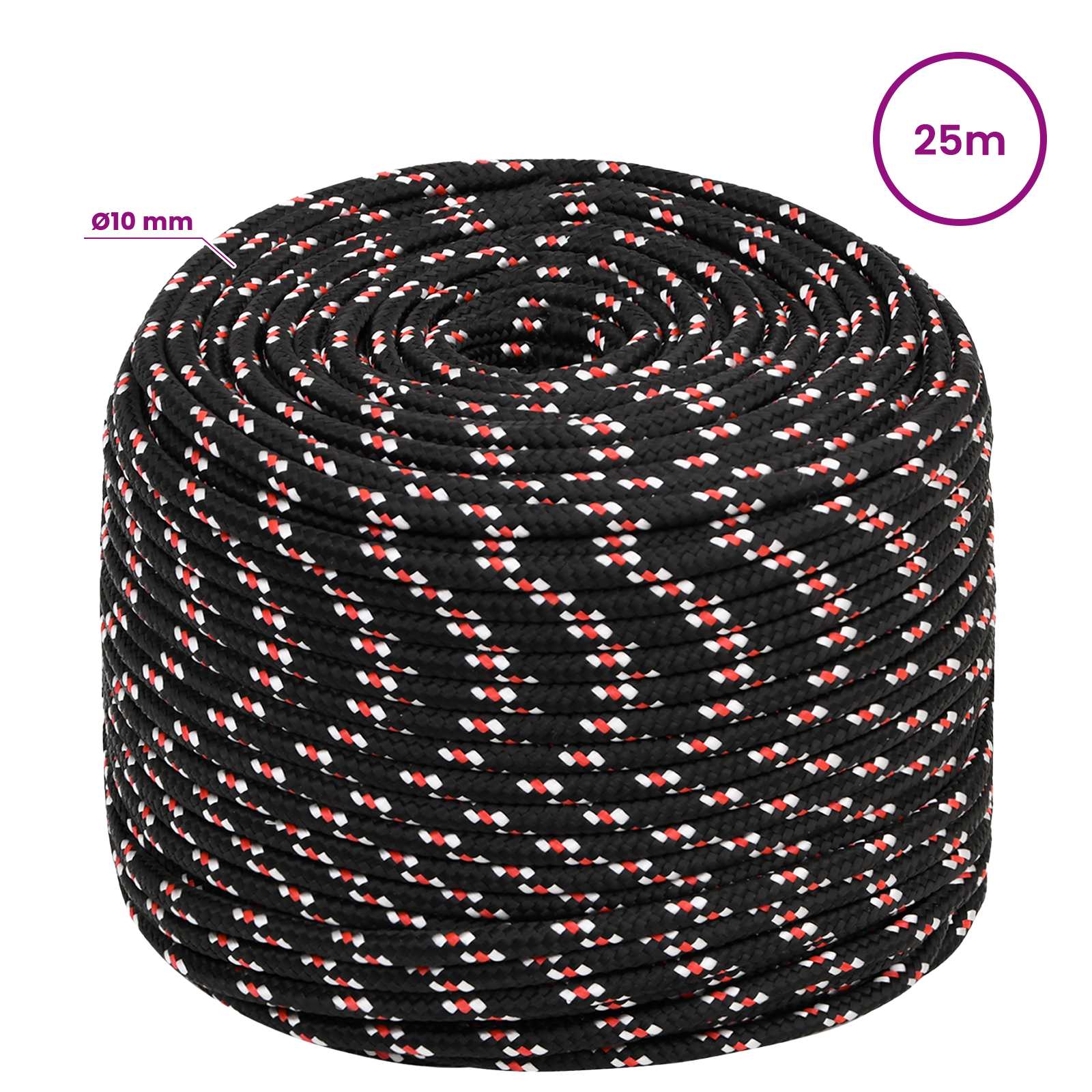 Multipurpose Utility Rope 10 mm 25 m Black and Red PP