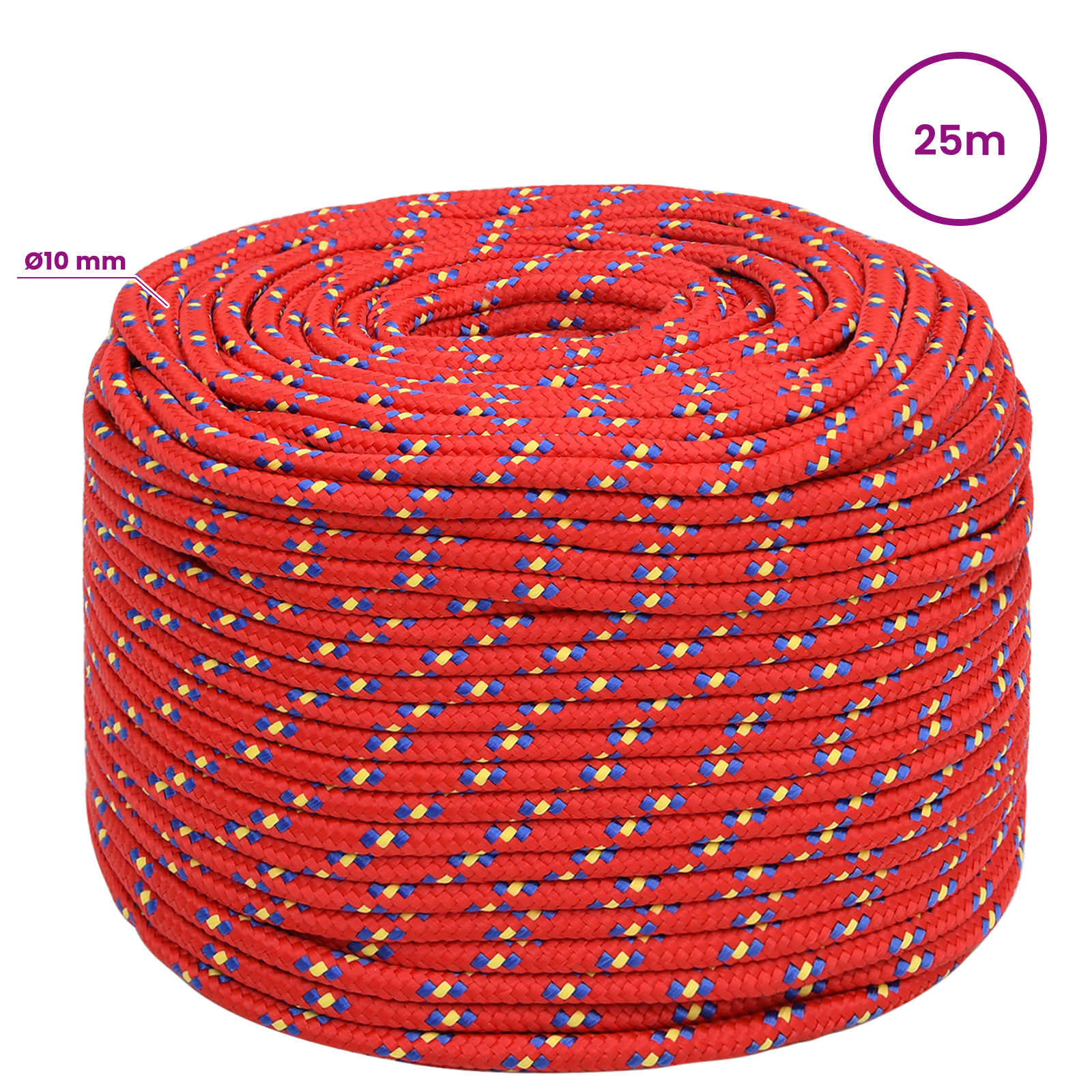 Multipurpose Utility Rope 10 mm 25 m Red PP 645 kg Max Load