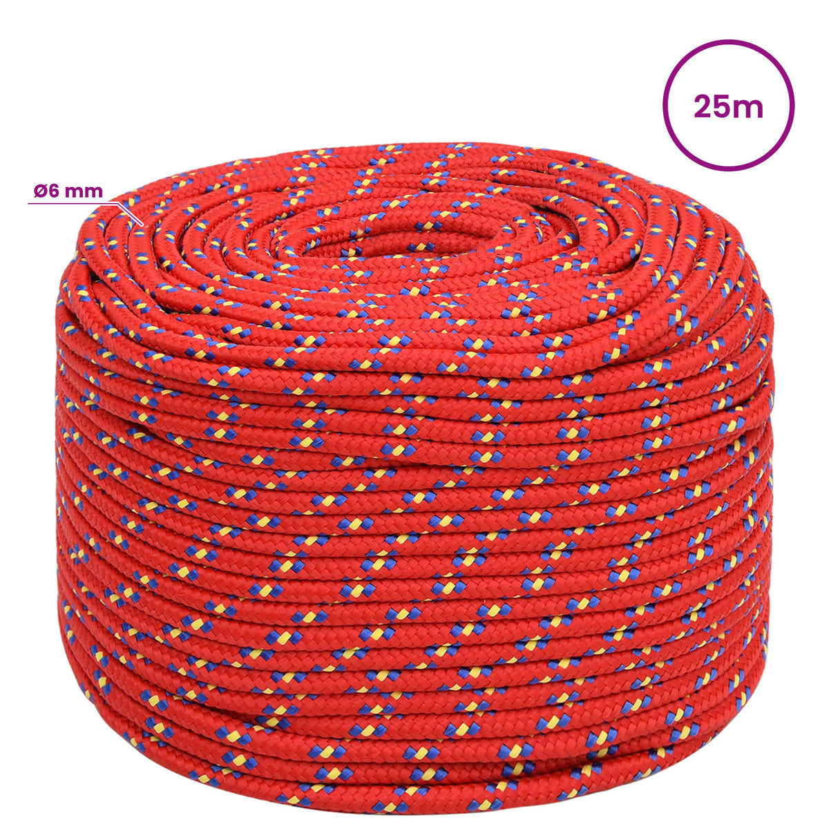 Multipurpose Utility Rope 6 mm 25 m Red PP 240 kg Max Load