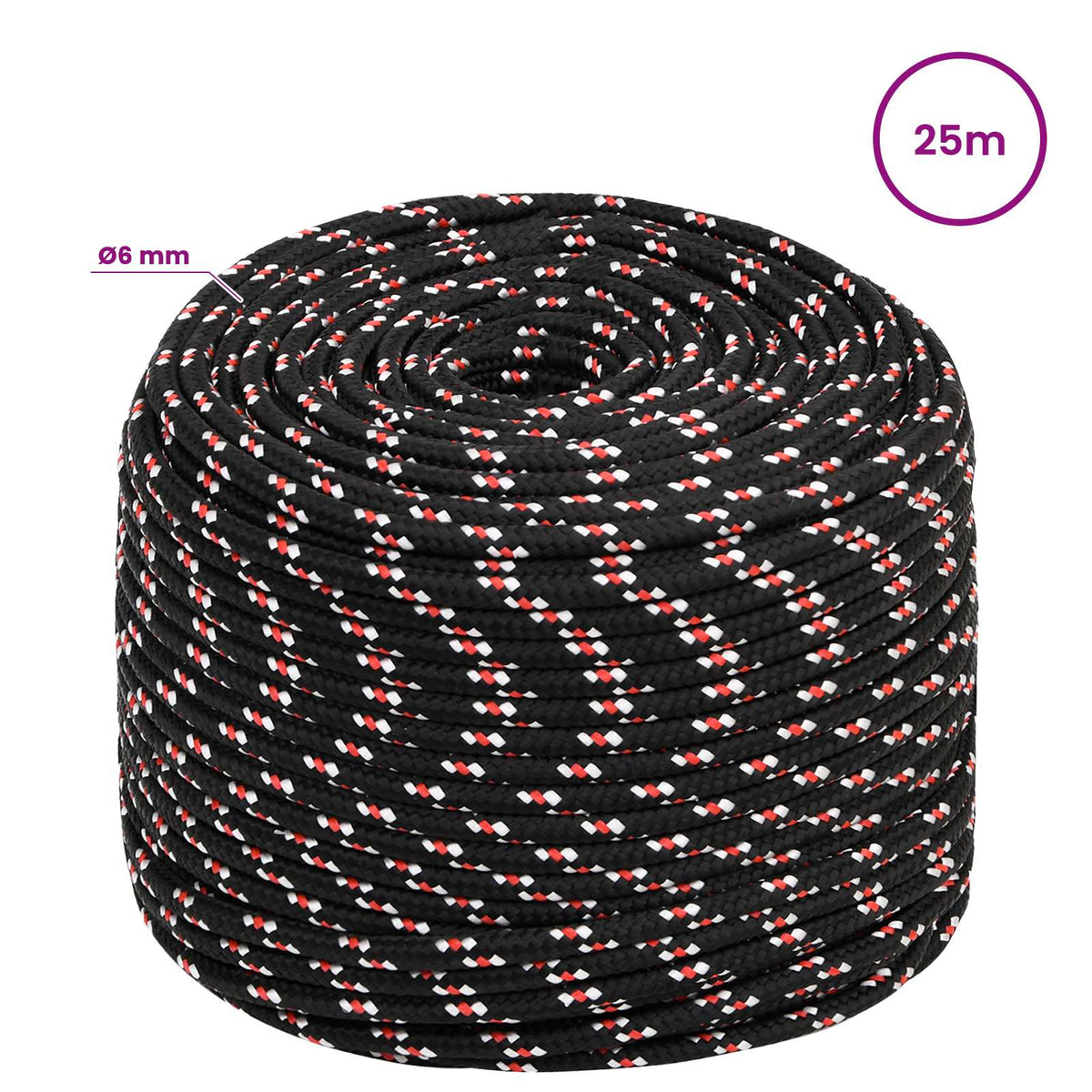 Multipurpose Utility Rope 6 mm 25 m Black and Red PP