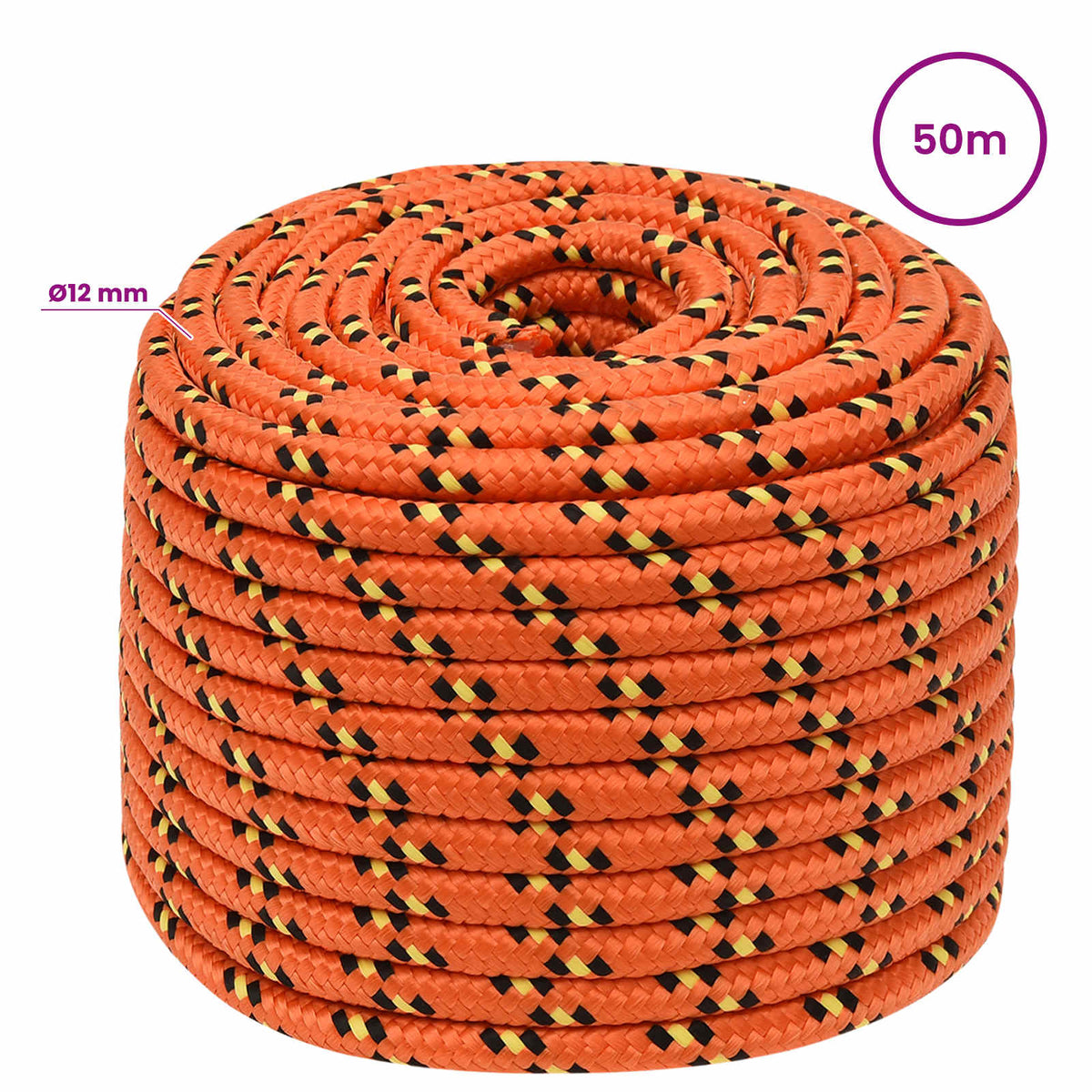 Multipurpose Utility Rope 12 mm 50 m Orange PP 930 kg Max Load