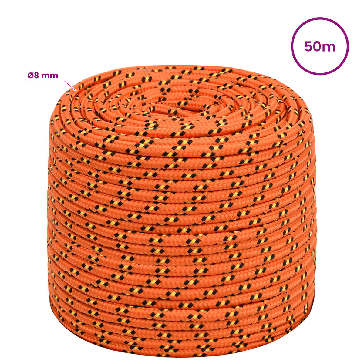 Multipurpose Utility Rope 8 mm 50 m Orange PP 420 kg Max Load