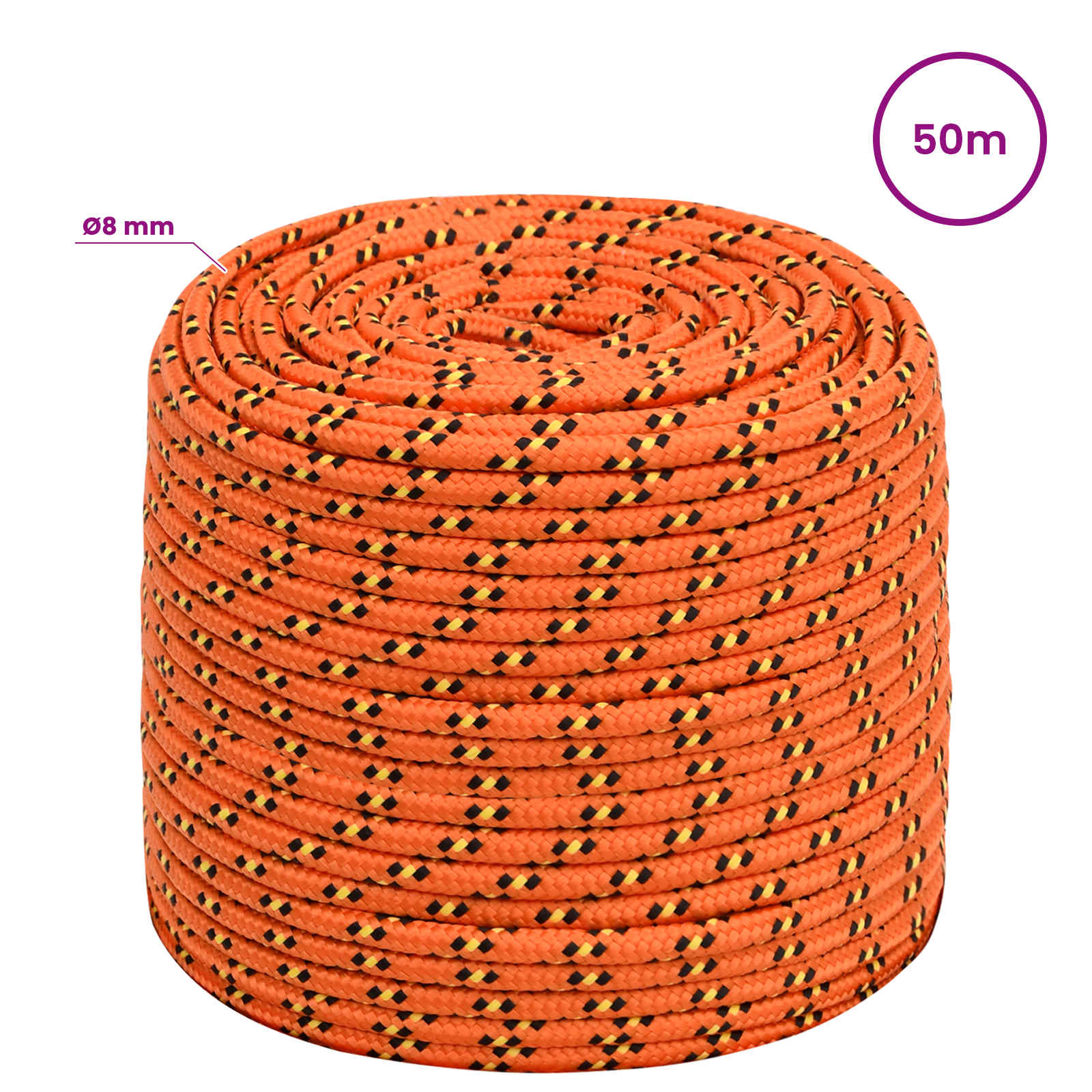Multipurpose Utility Rope 8 mm 50 m Orange PP 420 kg Max Load