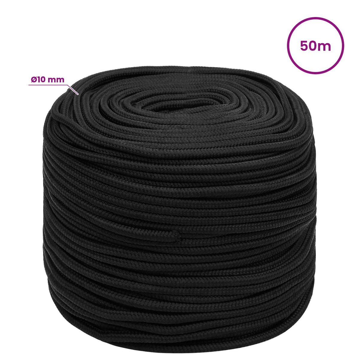 Multipurpose Utility Rope 10 mm 50 m Black PP 645 kg Max Load