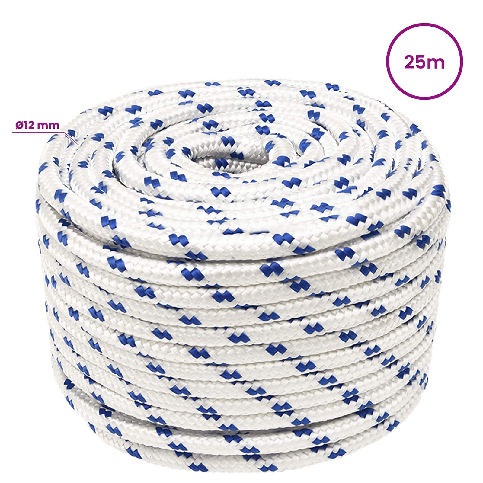 Multipurpose Utility Rope 12 mm 25 m White and Blue PP