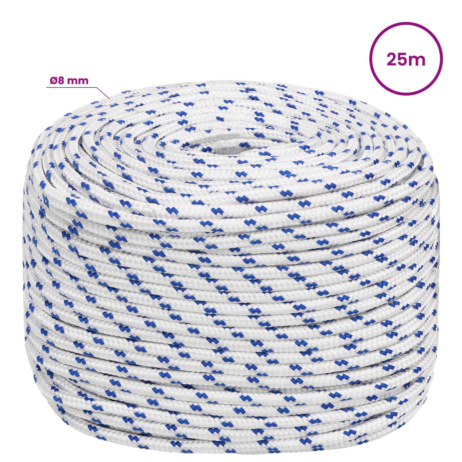 Multipurpose Utility Rope 8 mm 25 m White and Blue PP