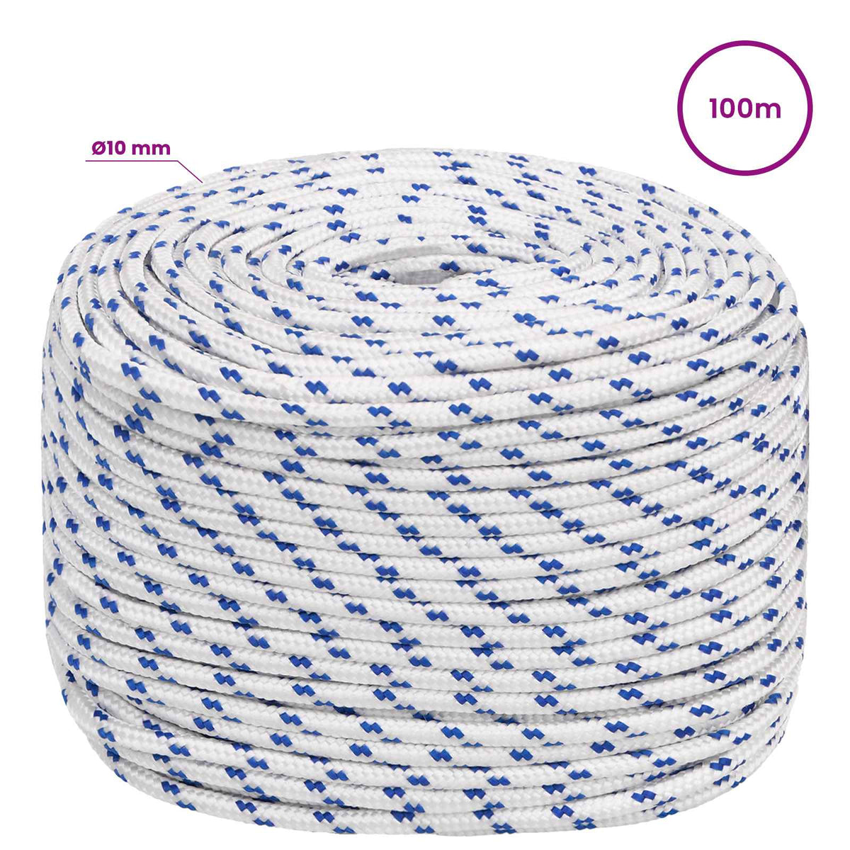 Multipurpose Utility Rope 10 mm 100 m White and Blue PP