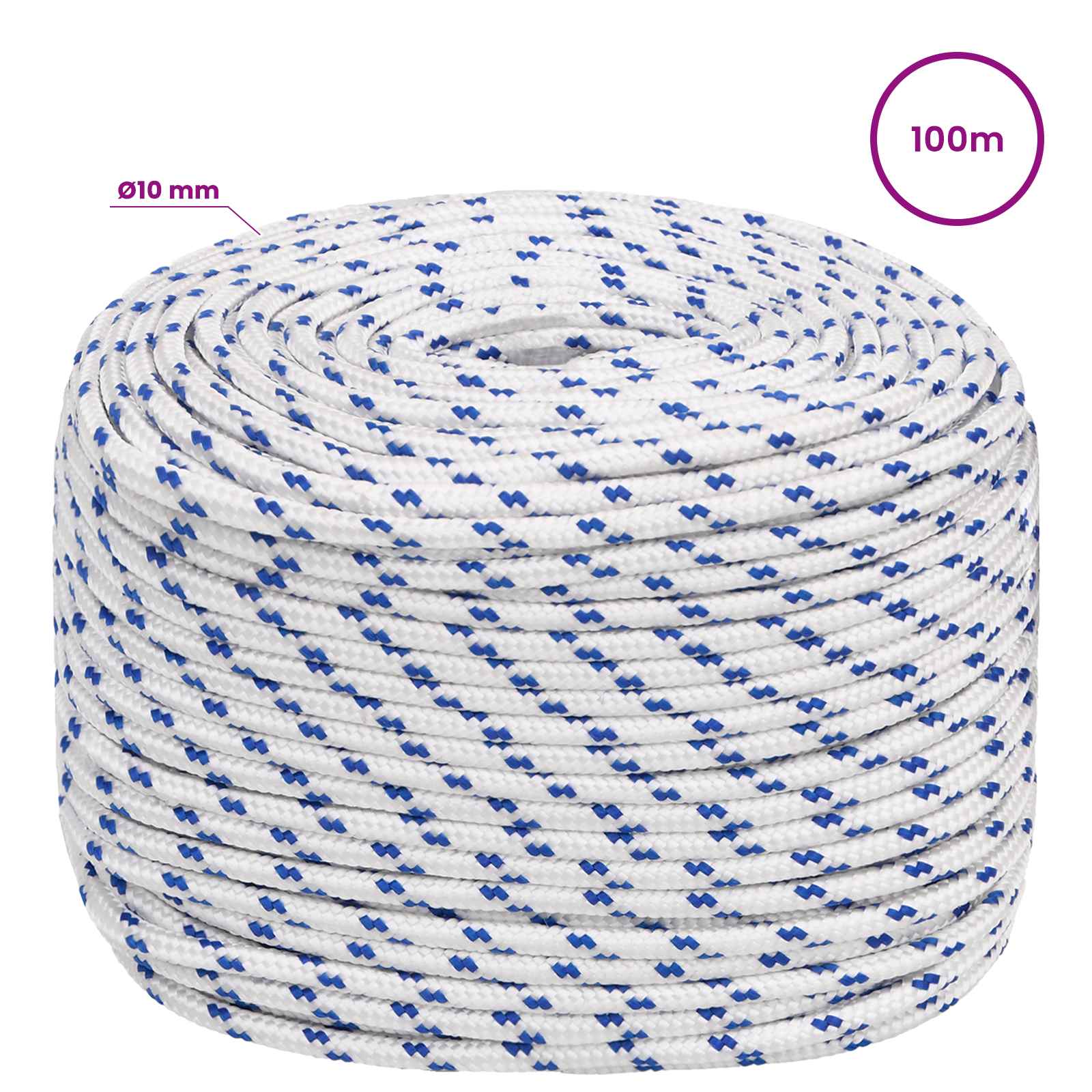 Multipurpose Utility Rope 10 mm 100 m White and Blue PP