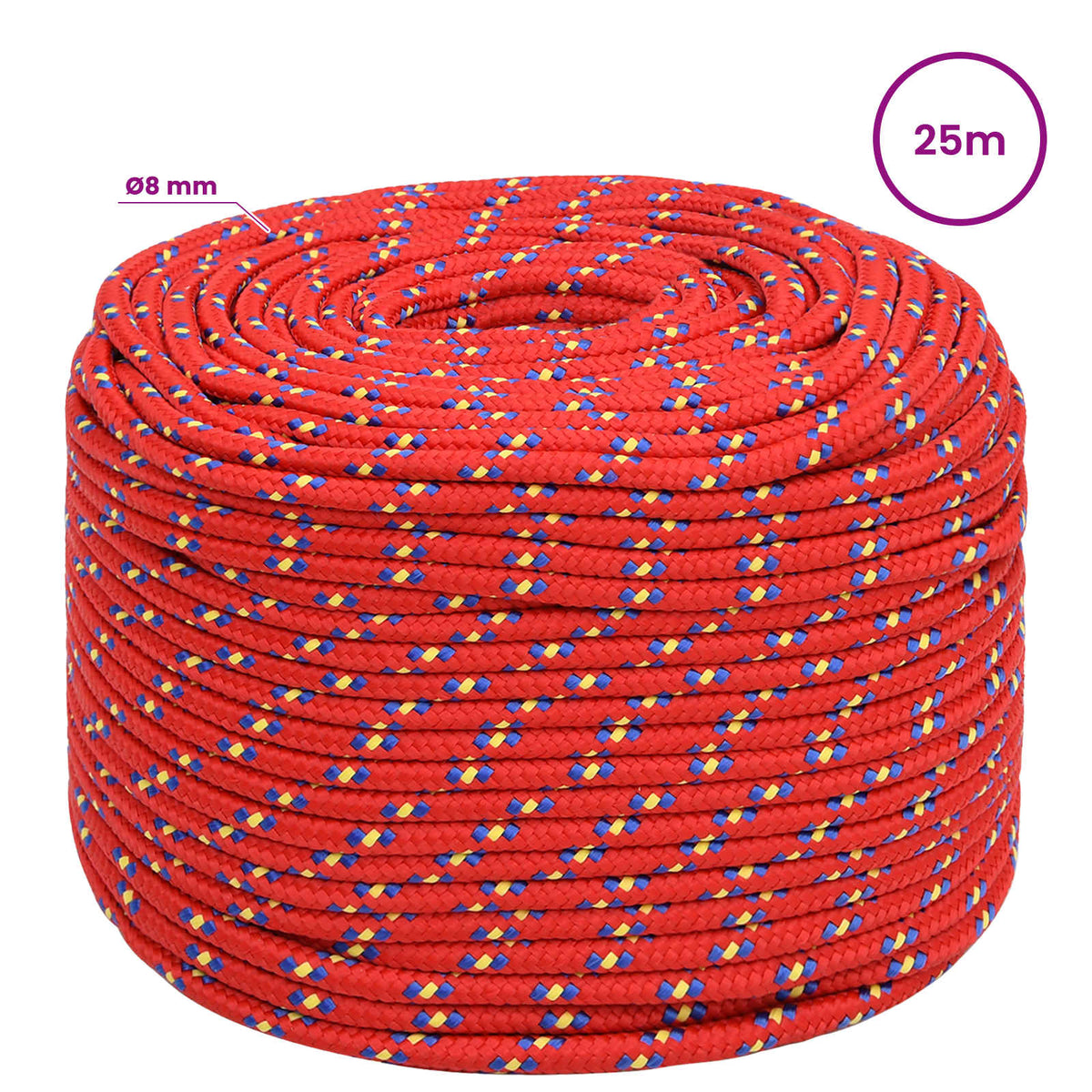 Multipurpose Utility Rope 8 mm 25 m Red PP 420 kg Max Load