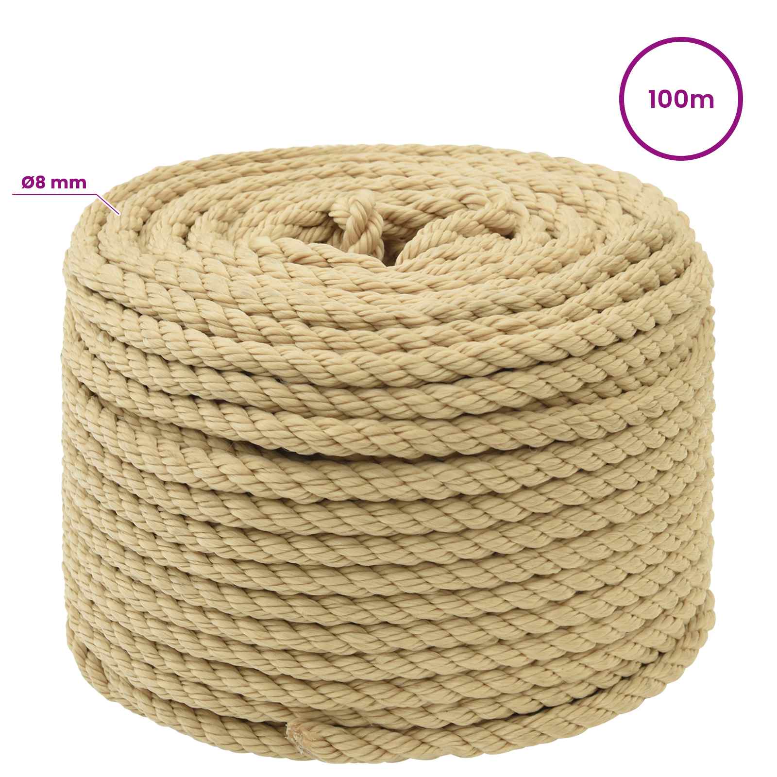 Multipurpose Utility Rope 8 mm 100 m Natural PP 420 kg Max Load