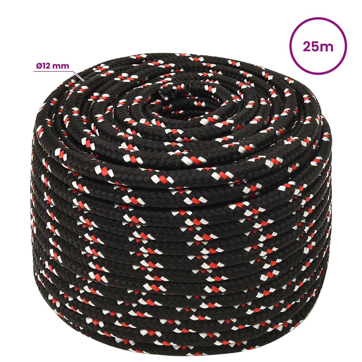 Multipurpose Utility Rope 12 mm 25 m Black and Red PP