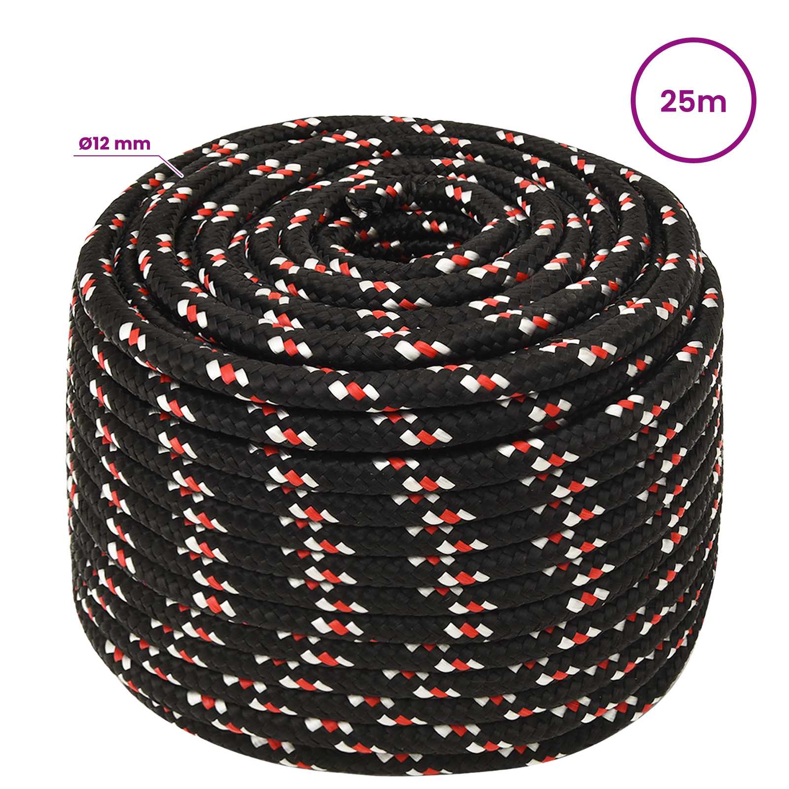 Multipurpose Utility Rope 12 mm 25 m Black and Red PP