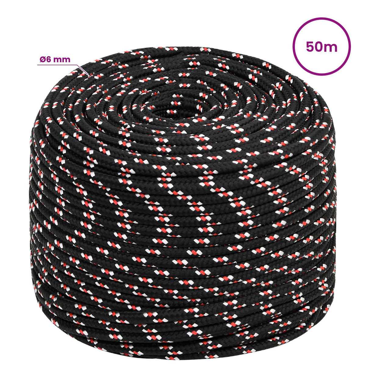 Multipurpose Utility Rope 6 mm 50 m Black and Red PP